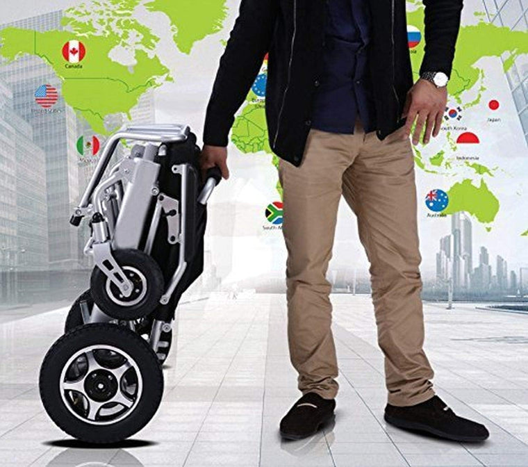 Fold & Travel Lightweight Motorized Electric Power Wheelchair Scooter, Aviation Travel Safe Electric Wheelchair Foldable Heavy Duty Power Wheel Chair