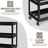 Goplus 3-Tier Utility Cart, Heavy Duty Commercial Service Tool Cart w/Lockable Wheels, 330lbs Load Capacity, Ergonomic Handle, Rolling Mechanic Tool Cart Storage Organizer for Warehouse Garage Black