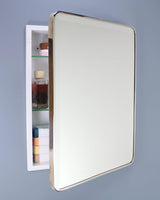 16×20 Austin Farmhouse Metal Framed Rounded Rectangle Recessed Bathroom Medicine Cabinet, Beveled Mirror, 14×18 in-Wall Opening, powder-coated Steel, Glass Shelves, Magnet Close, Brushed Nickel